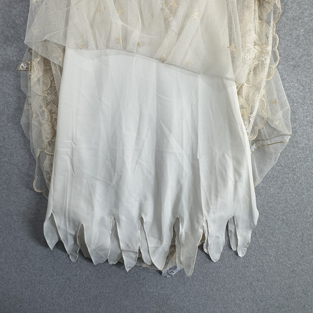 Whimsical Fairycore Ethereal Tulle Maxi Skirt XS Cream Gold Embroidered Bridal - Picture 7 of 16
